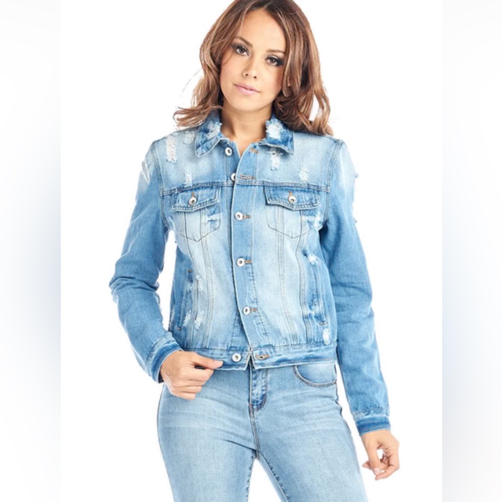 CI SONO Distressed Denim Medium Wash Jacket Size Large